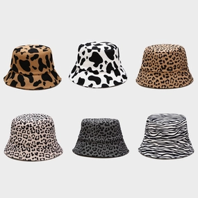Wholesale 2023 Autumn and Winter New Thickened Wool Cow Pattern Leopard Pattern Zebra Pattern Fisherman Hat
