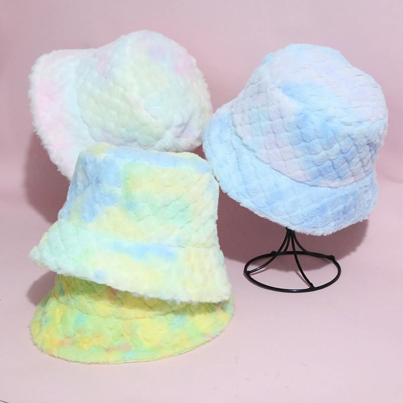 Wholesale 2023 Winter New Plush Diamond Pattern Tie-dye Polyester Hat