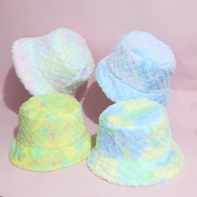 Wholesale 2023 Winter New Plush Diamond Pattern Tie-dye Polyester Hat