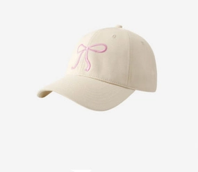 Wholesale 2024 New  Bow Baseball Cap Women's  Sweet Cute Light Pink All-match Face Showing Small