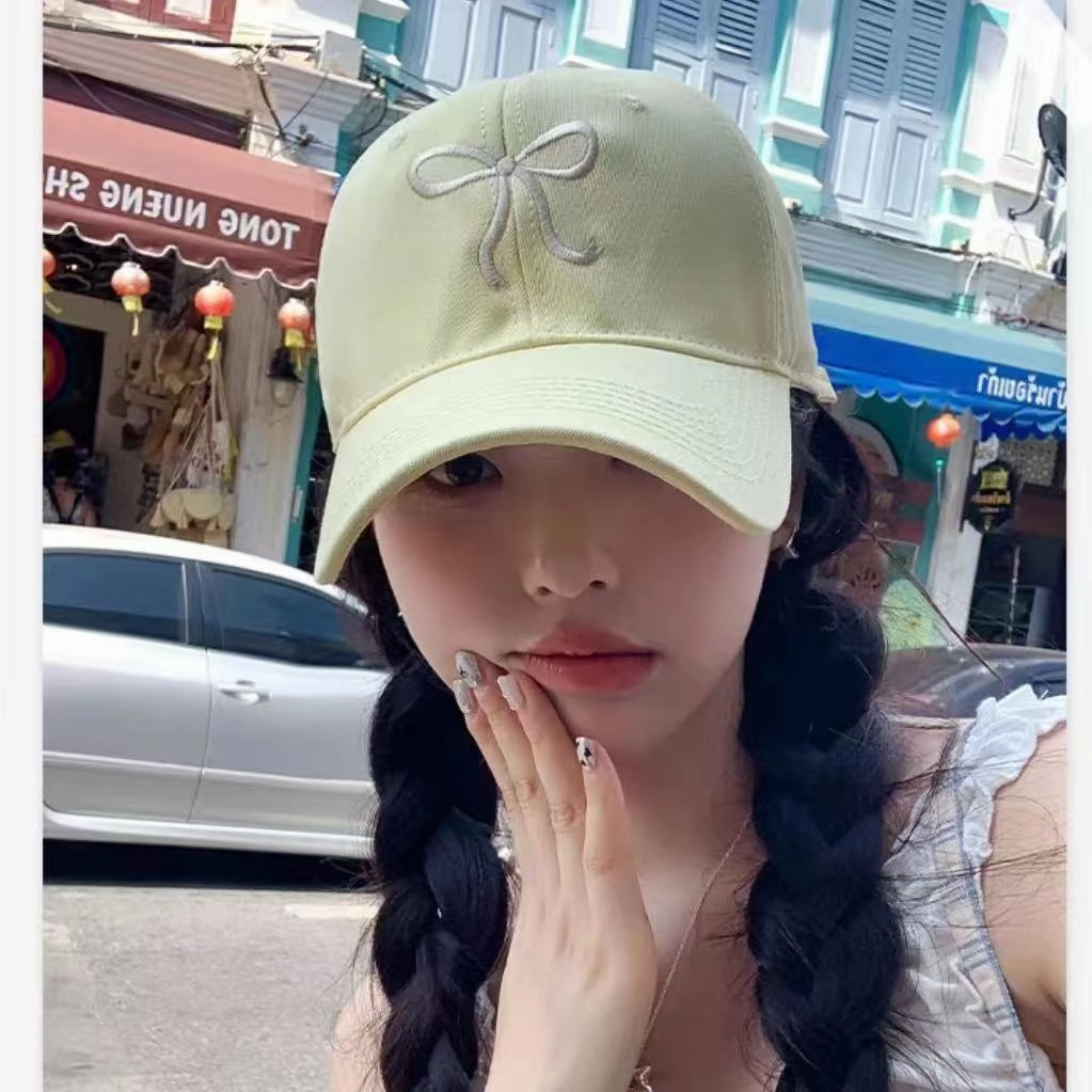 Wholesale 2024 New  Bow Baseball Cap Women's  Sweet Cute Light Pink All-match Face Showing Small