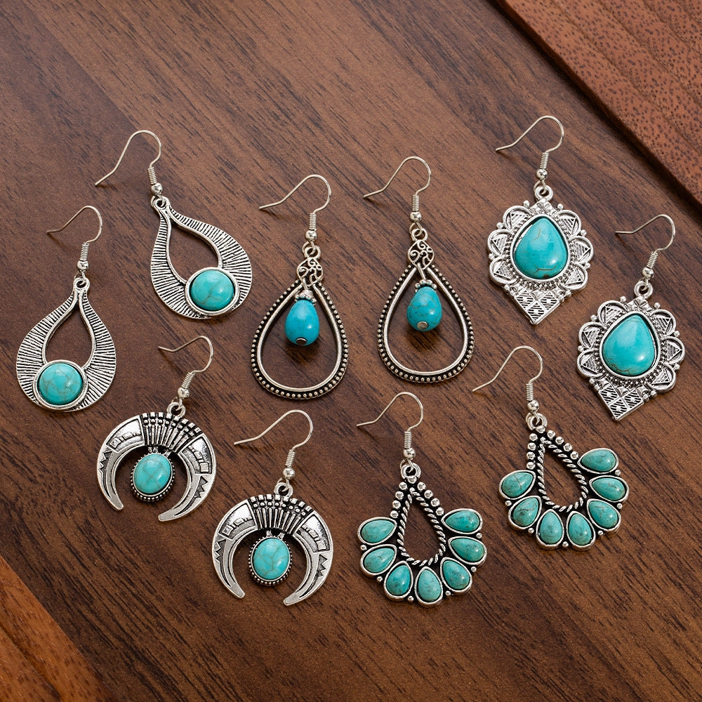 Wholesale 20pcs Bohemian Vintage Turquoise Alloy Earrings