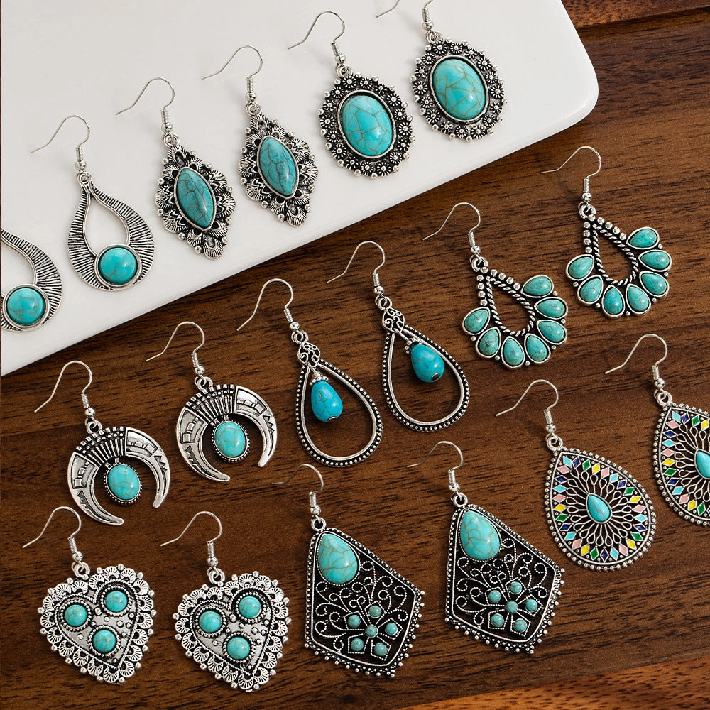 Wholesale 20pcs Bohemian Vintage Turquoise Alloy Earrings
