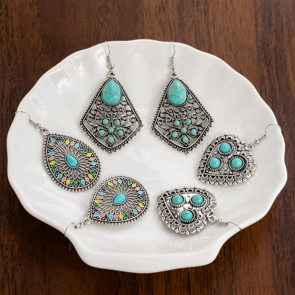 Wholesale 20pcs Bohemian Vintage Turquoise Alloy Earrings