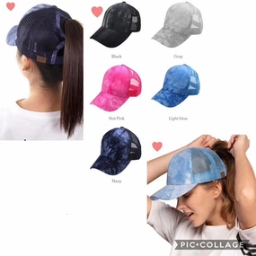 Wholesale Acid Wash Ponytail Solid Color Baseball Cap