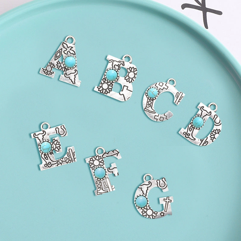 Wholesale Alloy Letter Green Natural Turquoise Earrings