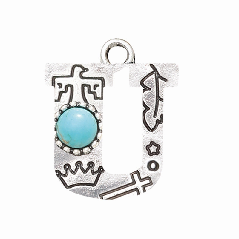 Wholesale Alloy Letter Green Natural Turquoise Earrings