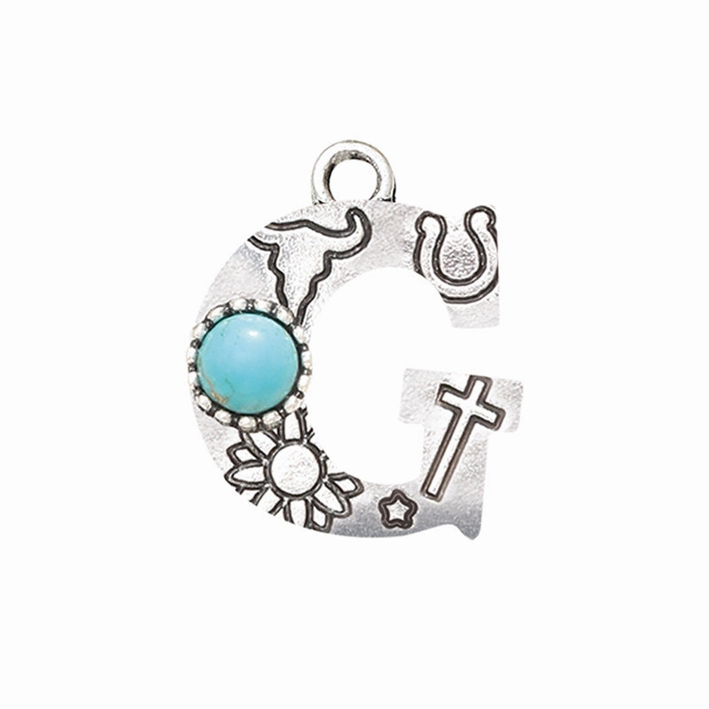 Wholesale Alloy Letter Green Natural Turquoise Earrings