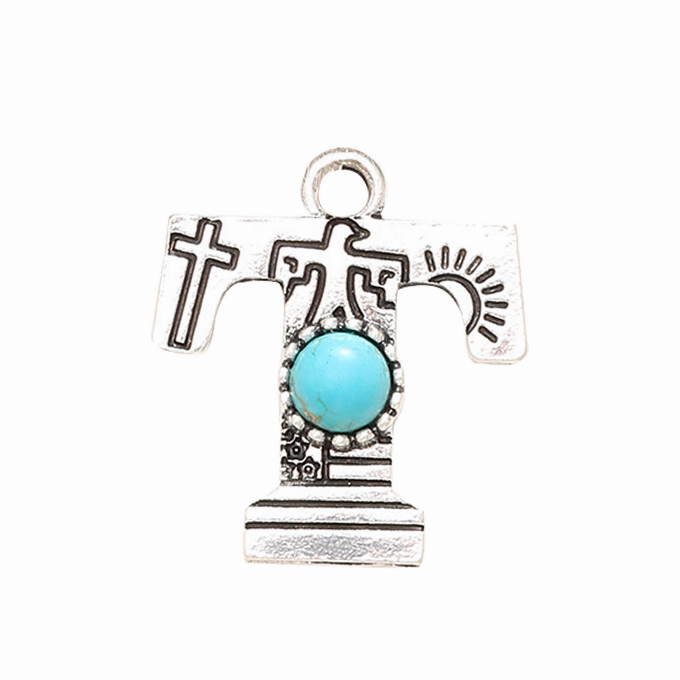Wholesale Alloy Letter Green Natural Turquoise Earrings