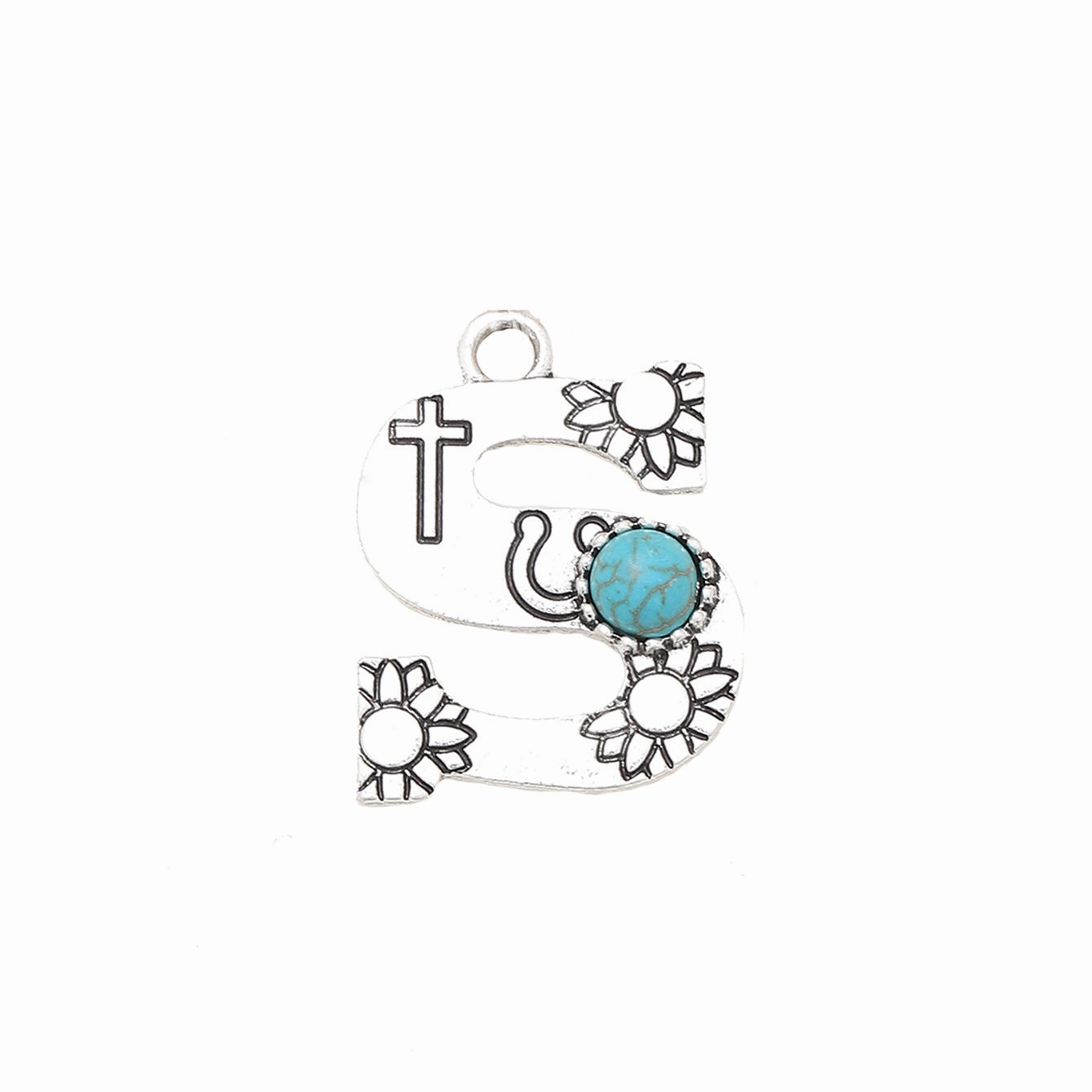 Wholesale Alloy Letter Green Natural Turquoise Earrings