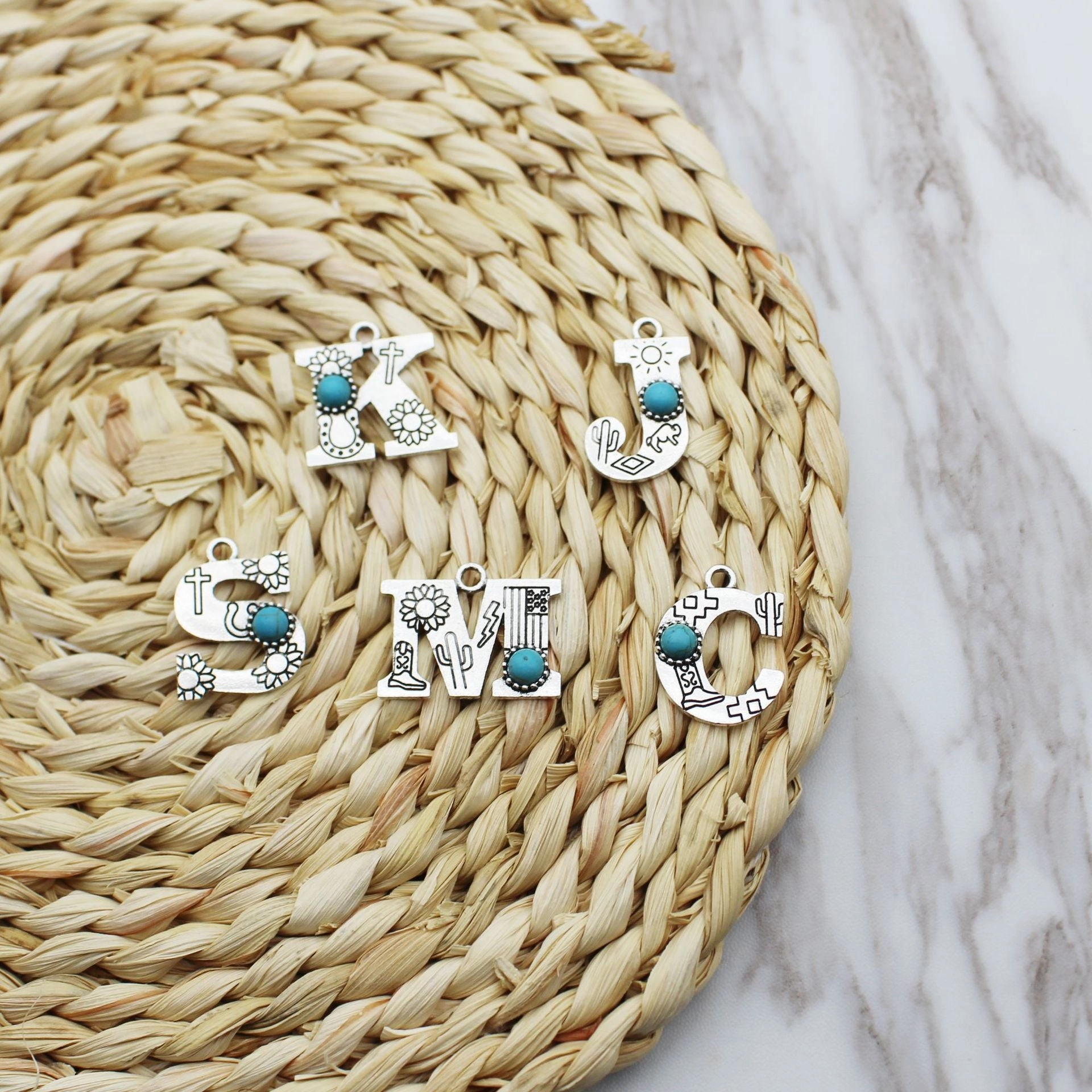 Wholesale Alloy Letter Green Natural Turquoise Earrings