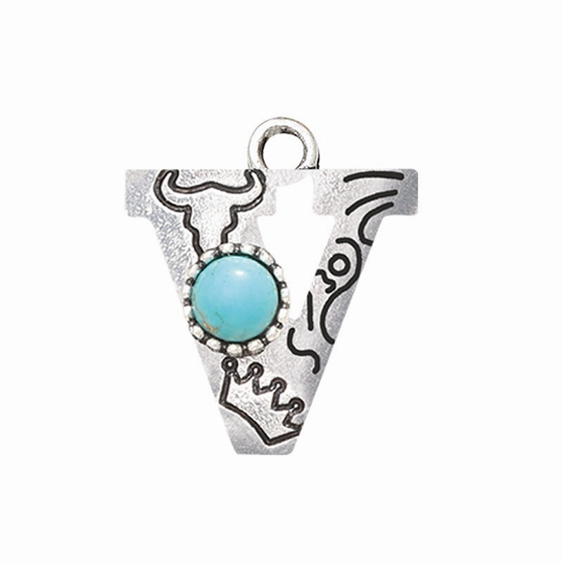 Wholesale Alloy Letter Green Natural Turquoise Earrings