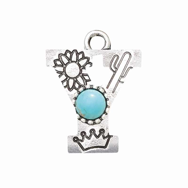 Wholesale Alloy Letter Green Natural Turquoise Earrings