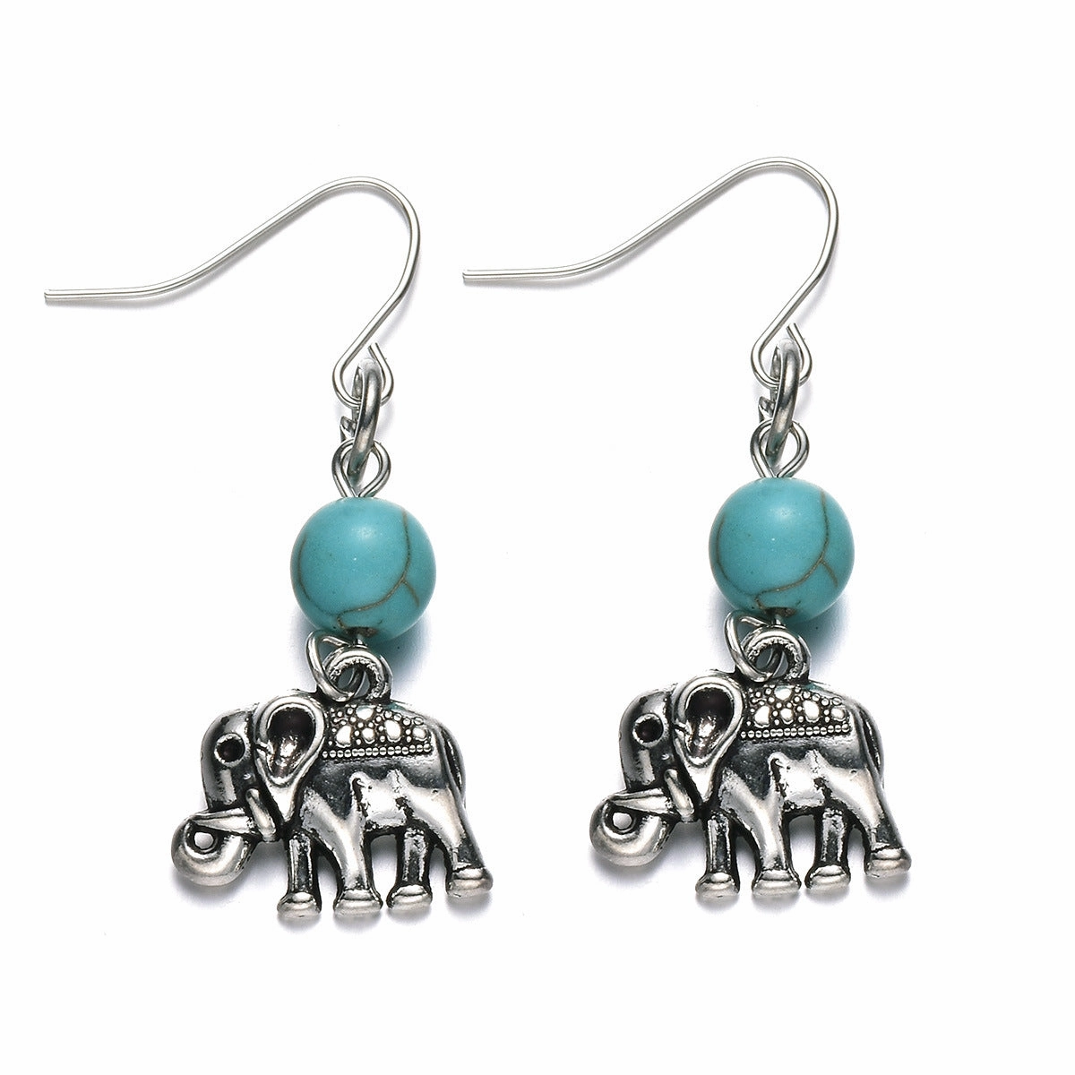 Wholesale Alloy Vintage Turquoise Elephant Earrings
