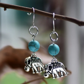 Wholesale Alloy Vintage Turquoise Elephant Earrings