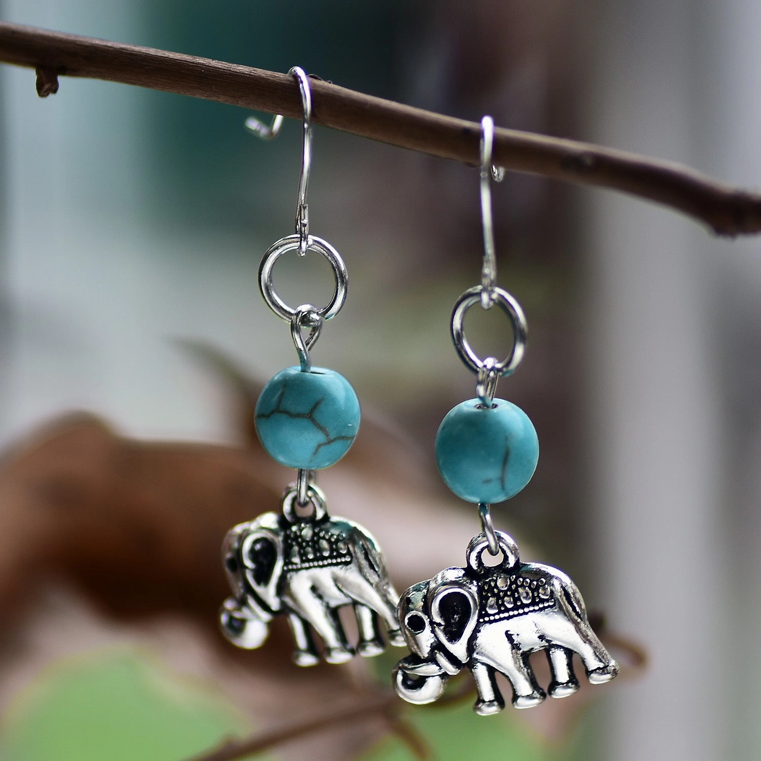 Wholesale Alloy Vintage Turquoise Elephant Earrings