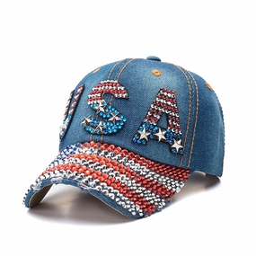Wholesale American Flag Denim Diamond Activity Sun Protection Baseball Cap