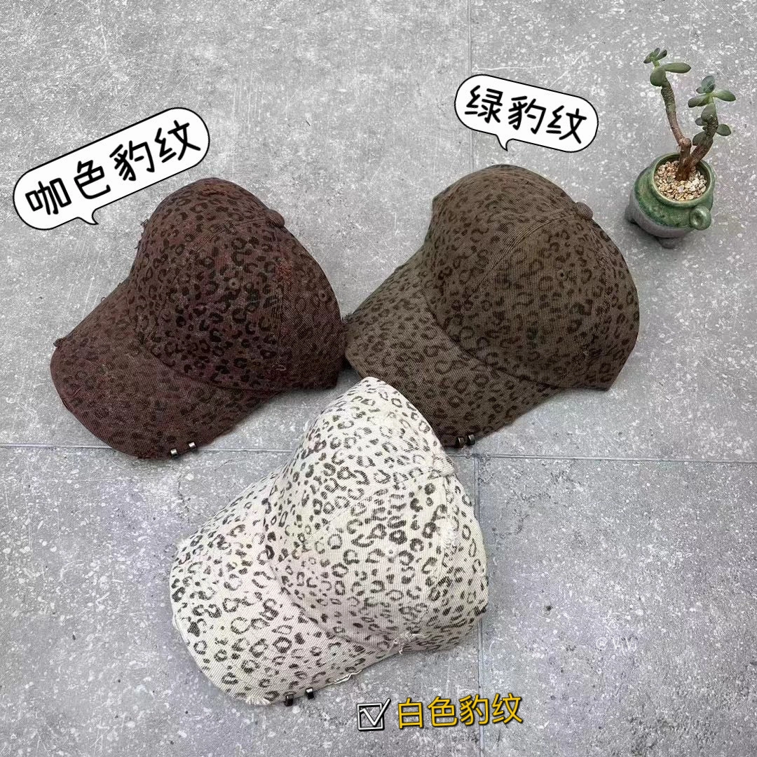 Wholesale Big Head Retro Sanding Soft Top Baseball Cap Women's Spring and Autumn  Niche Leopard Print New Style Cap