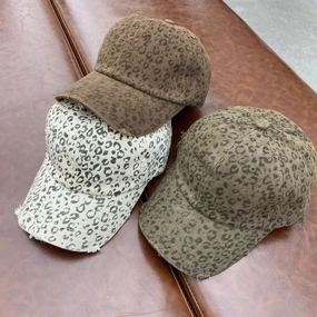 Wholesale Big Head Retro Sanding Soft Top Baseball Cap Women's Spring and Autumn  Niche Leopard Print New Style Cap