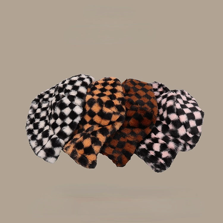 Wholesale Black and White Checkered Plush Bucket Hat
