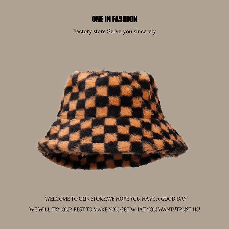 Wholesale Black and White Checkered Plush Bucket Hat