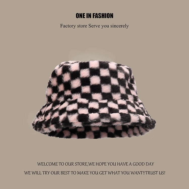 Wholesale Black and White Checkered Plush Bucket Hat