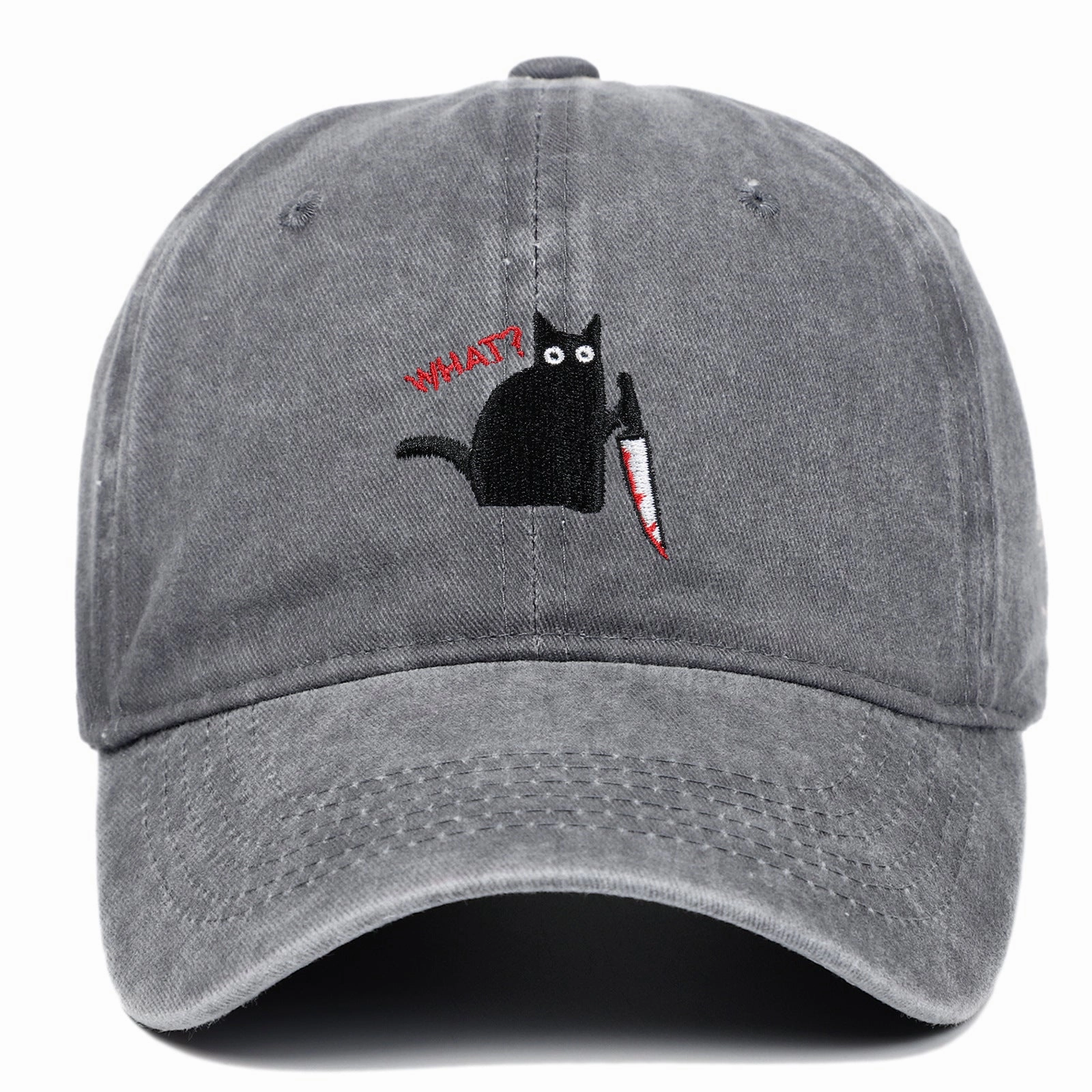 Wholesale Black Cat Knife Embroidered Baseball Cap Cotton Old Washed Baseball Cap