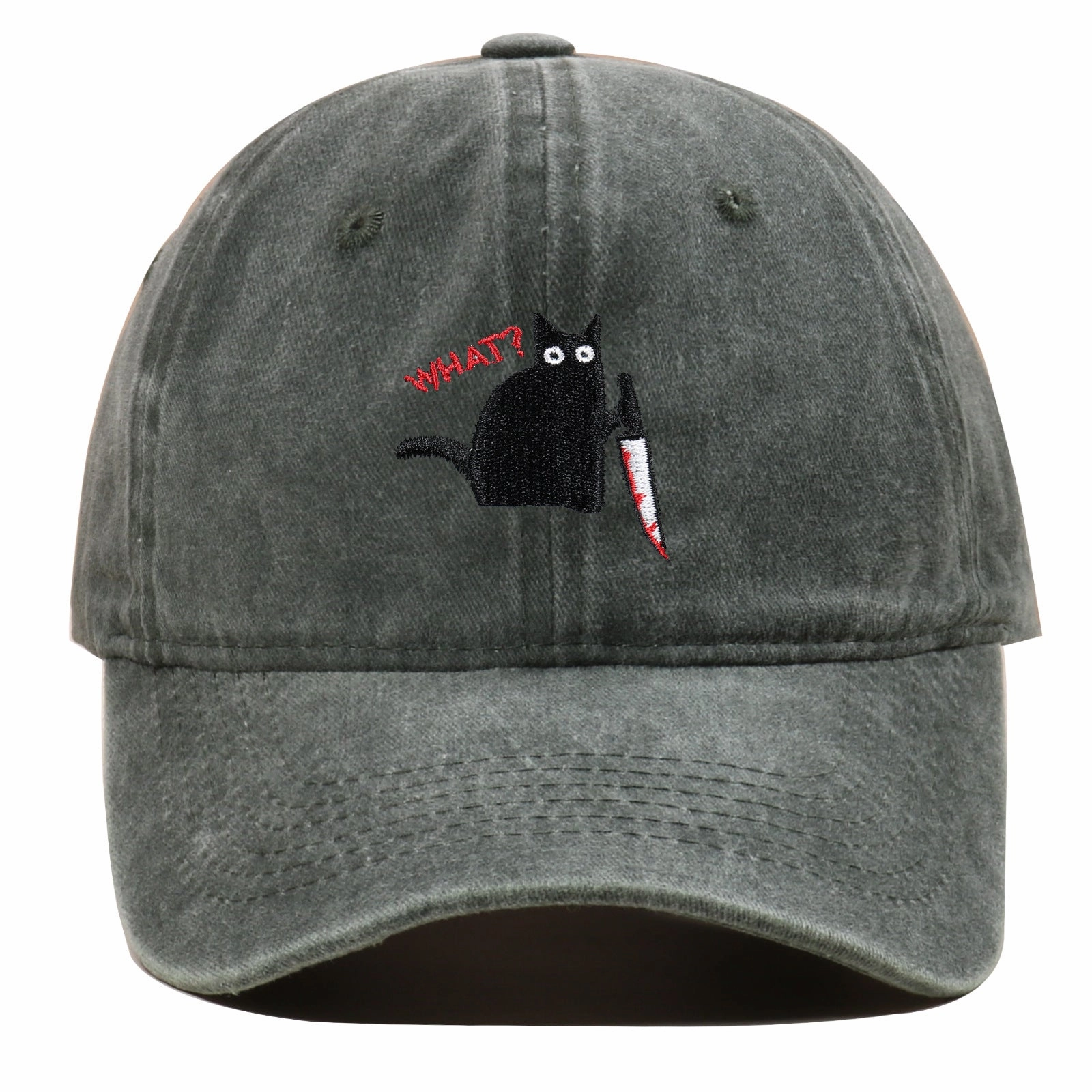 Wholesale Black Cat Knife Embroidered Baseball Cap Cotton Old Washed Baseball Cap