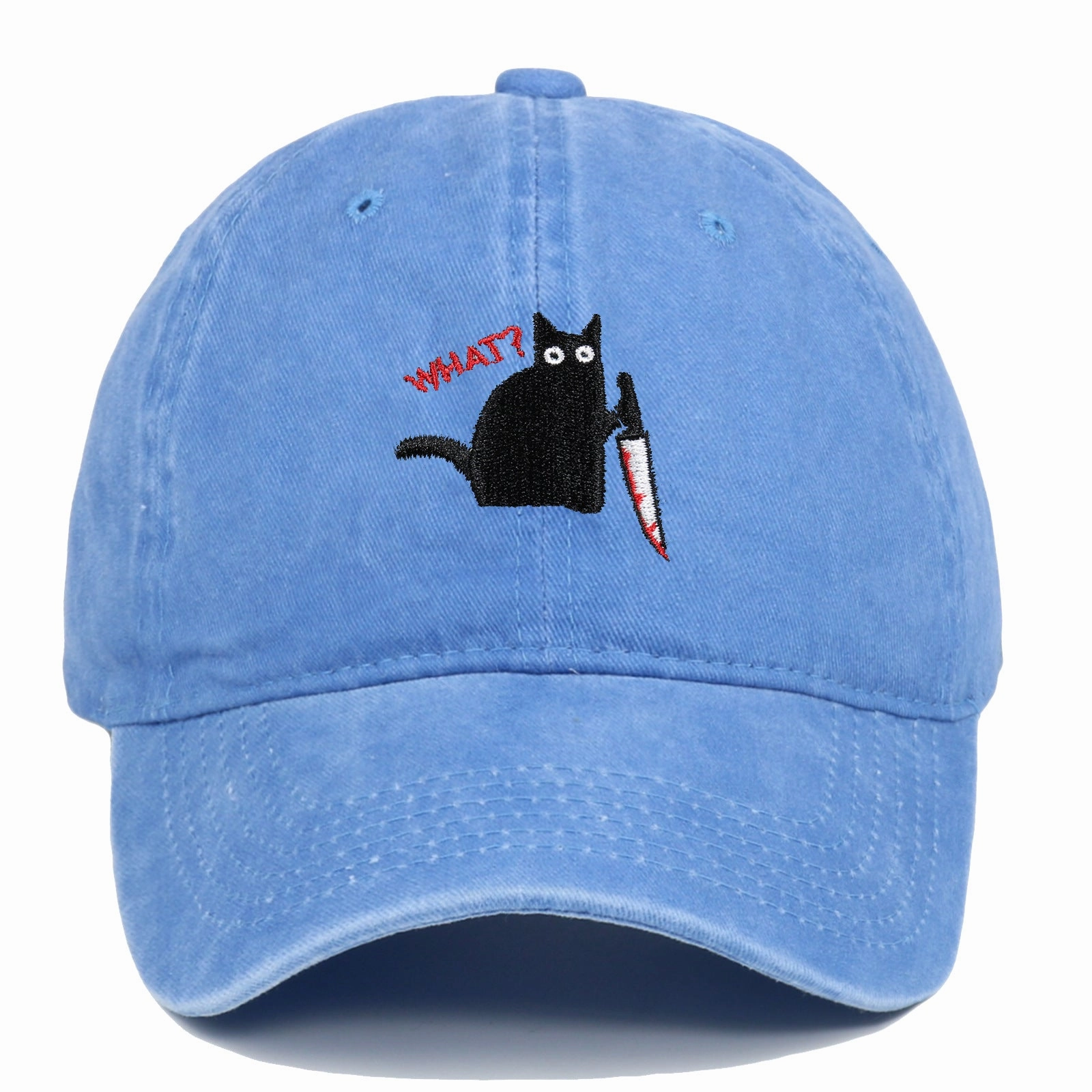 Wholesale Black Cat Knife Embroidered Baseball Cap Cotton Old Washed Baseball Cap