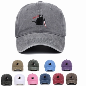Wholesale Black Cat Knife Embroidered Baseball Cap Cotton Old Washed Baseball Cap