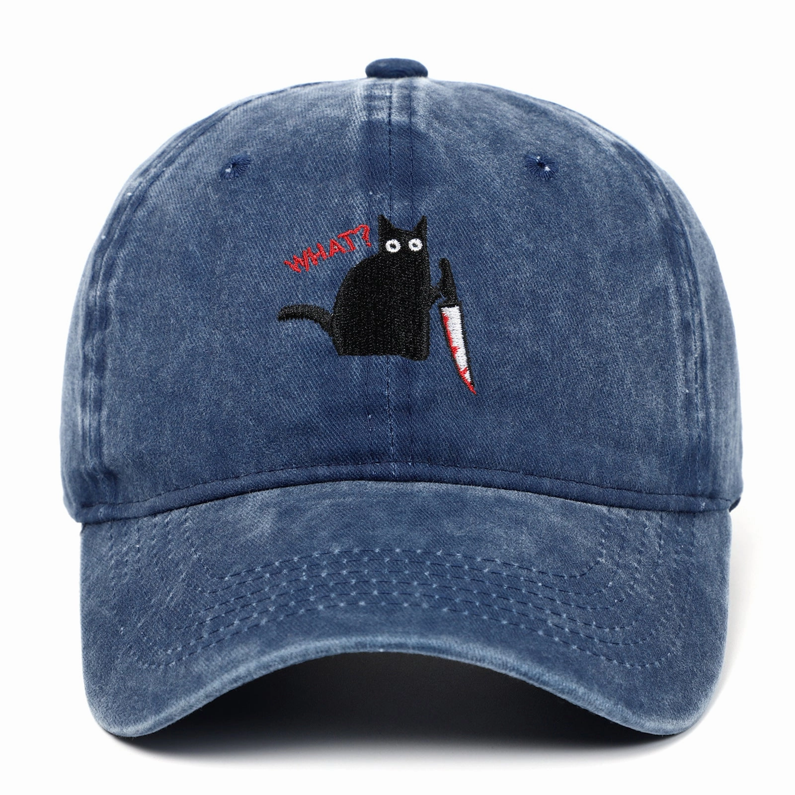Wholesale Black Cat Knife Embroidered Baseball Cap Cotton Old Washed Baseball Cap