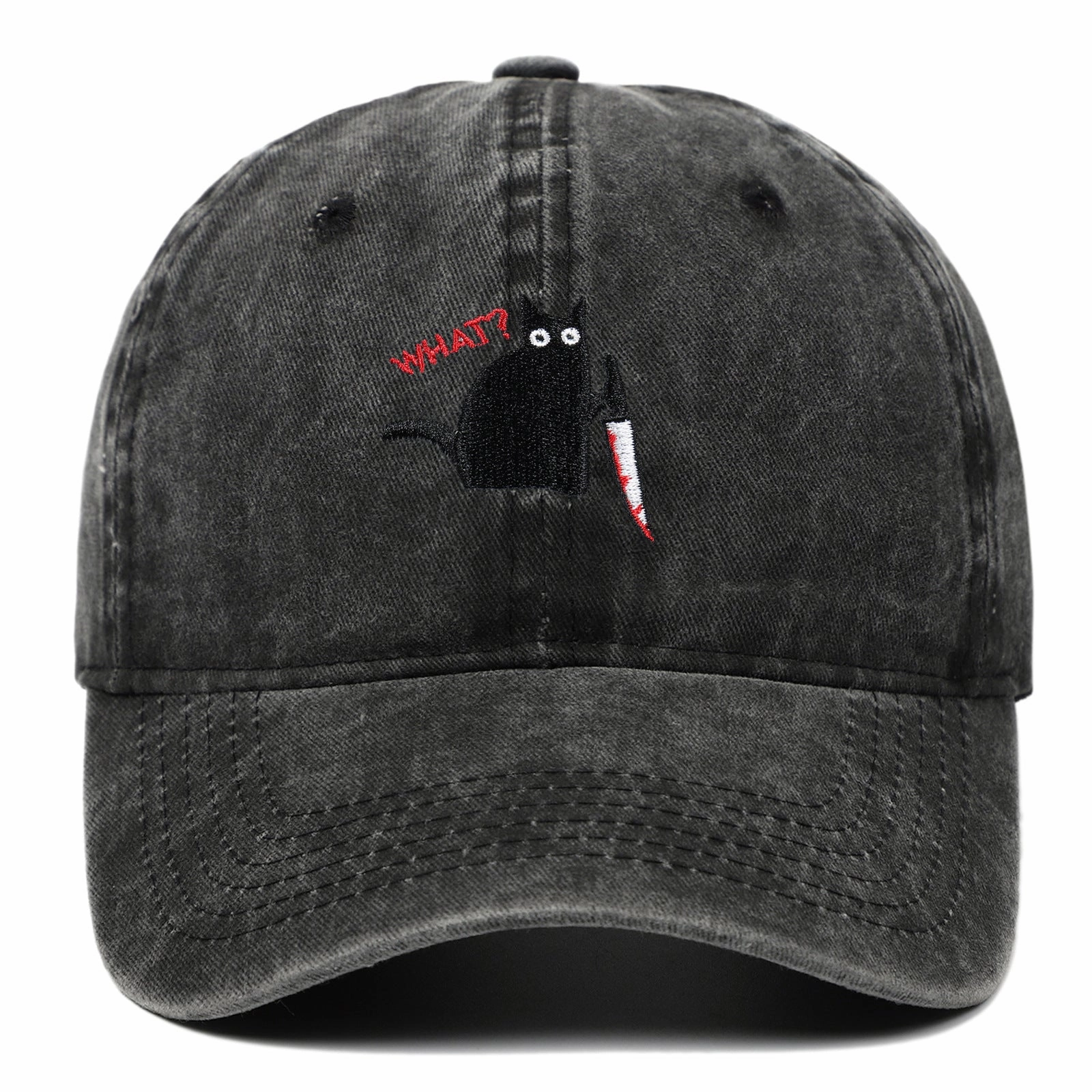 Wholesale Black Cat Knife Embroidered Baseball Cap Cotton Old Washed Baseball Cap