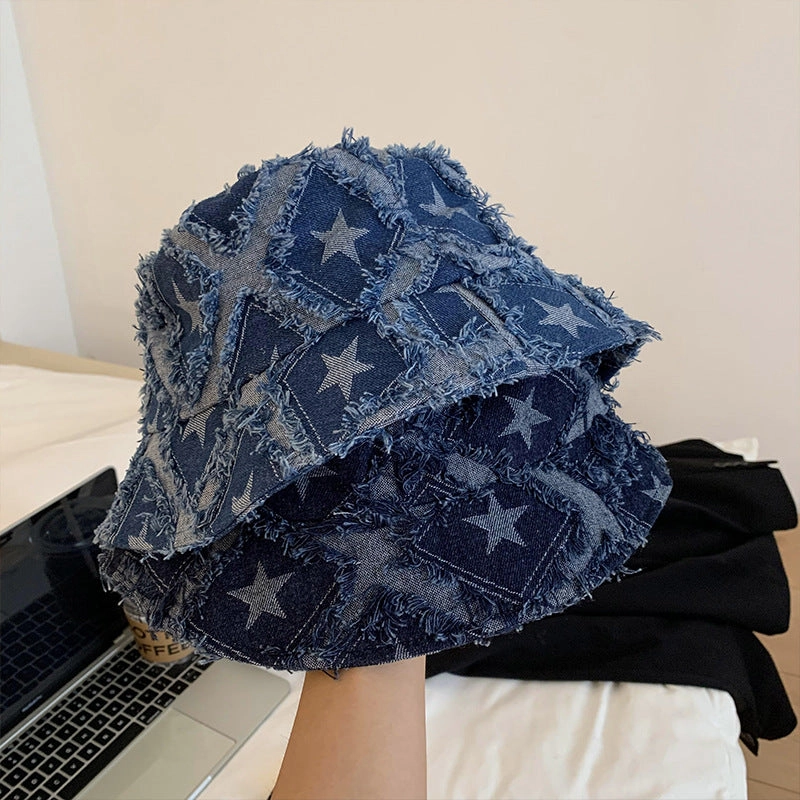 Wholesale Blue Star Denim Bucket Hat