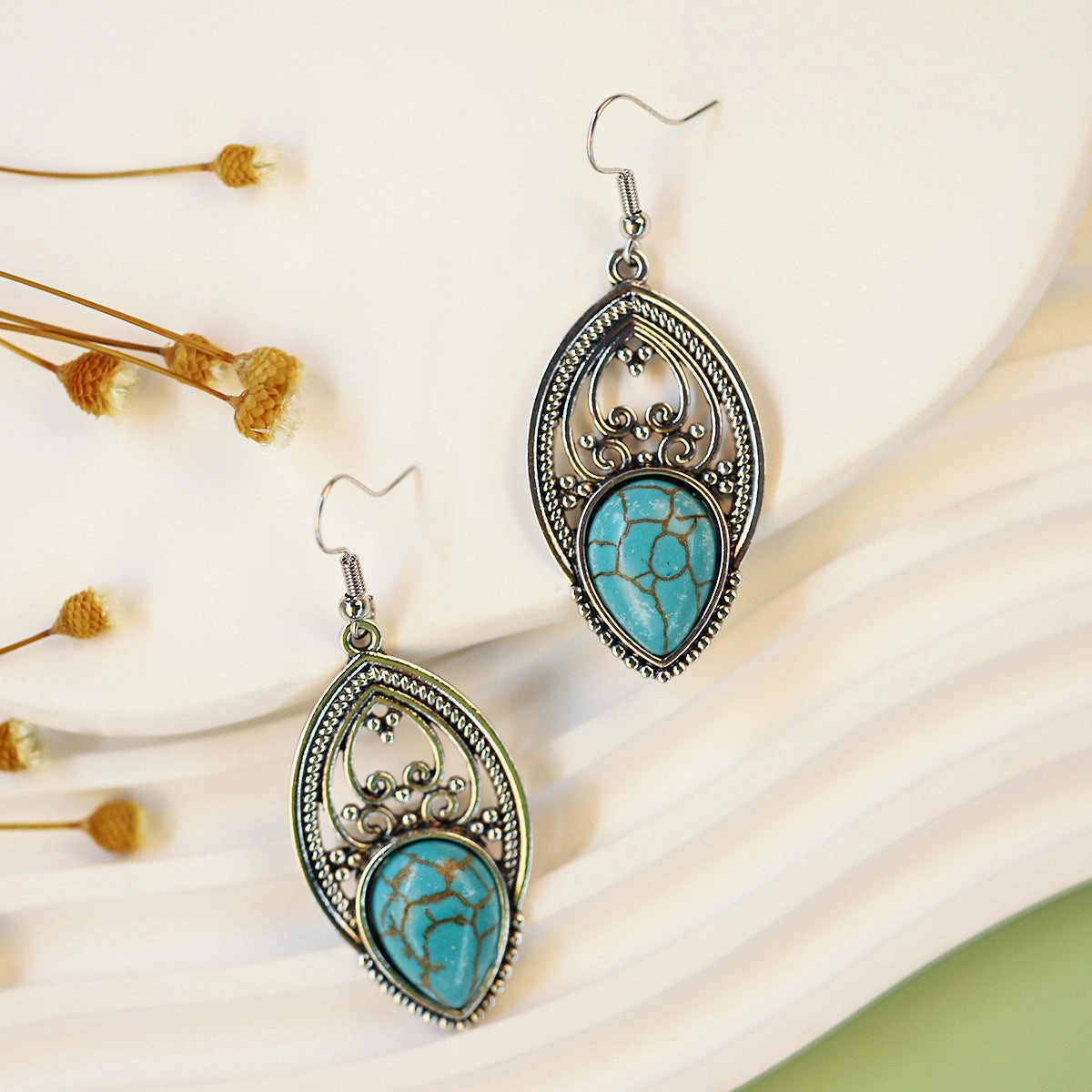 Wholesale Bohemian Ethnic Style Blue Turquoise Water Drop Earrings