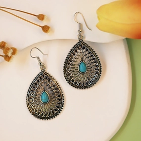 Wholesale Bohemian Ethnic Style Turquoise Hollow Earrings