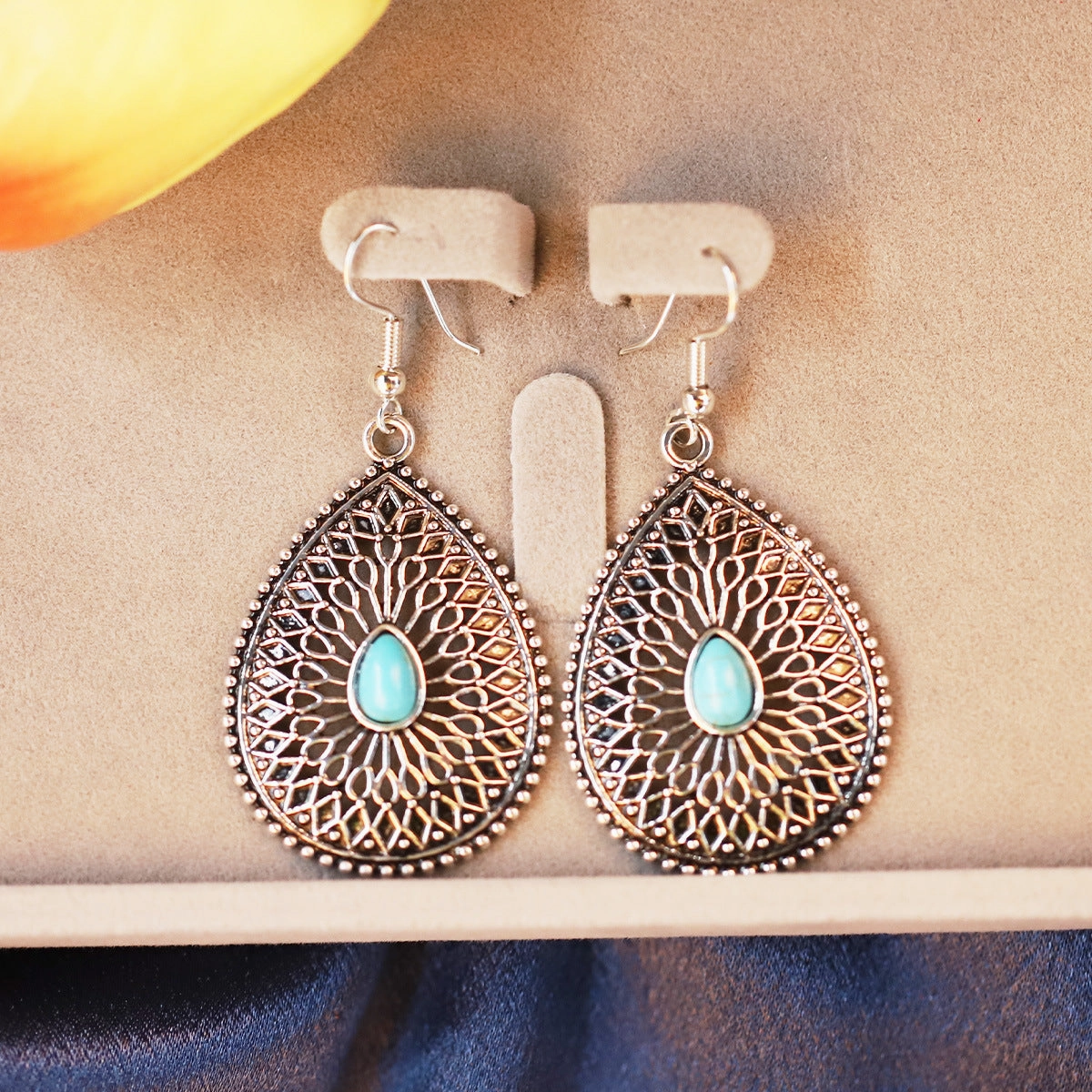 Wholesale Bohemian Ethnic Style Turquoise Hollow Earrings