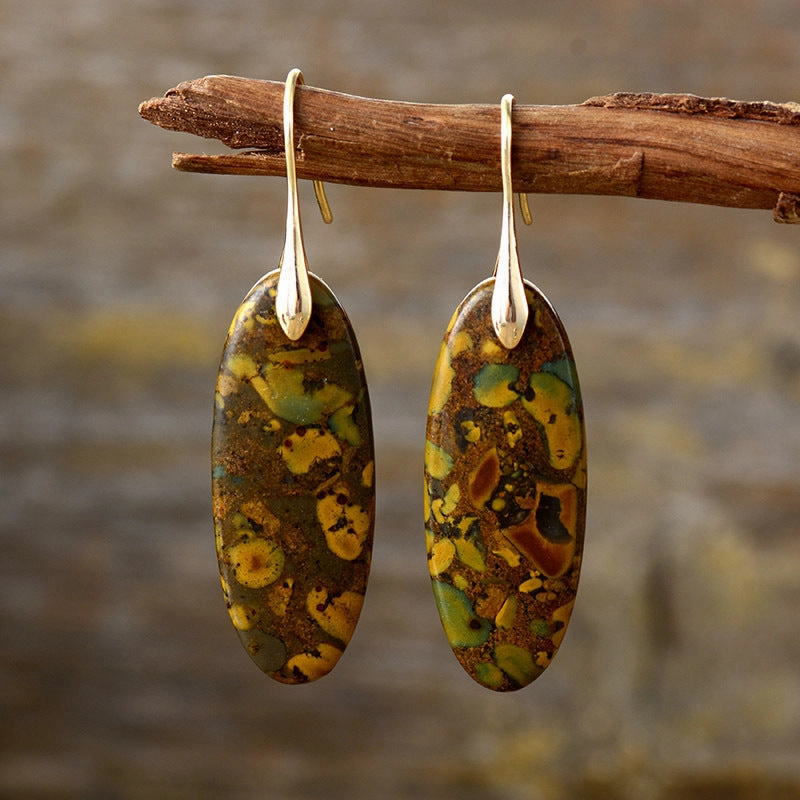 Wholesale Bohemian Natural Stone Geometric Pendant Earrings