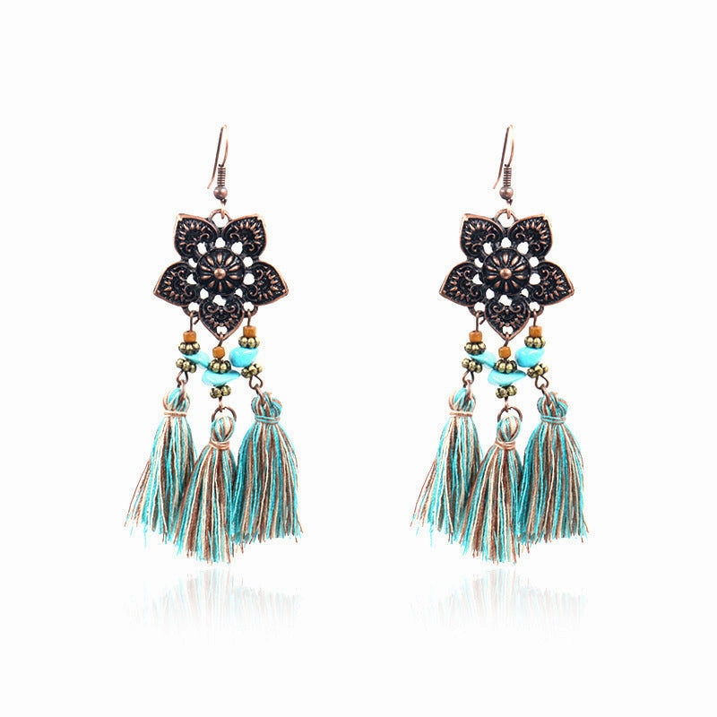 Wholesale Bohemian Plum Flower Turquoise Earrings