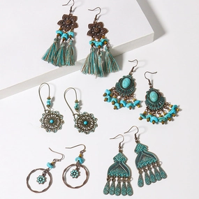 Wholesale Bohemian Plum Flower Turquoise Earrings