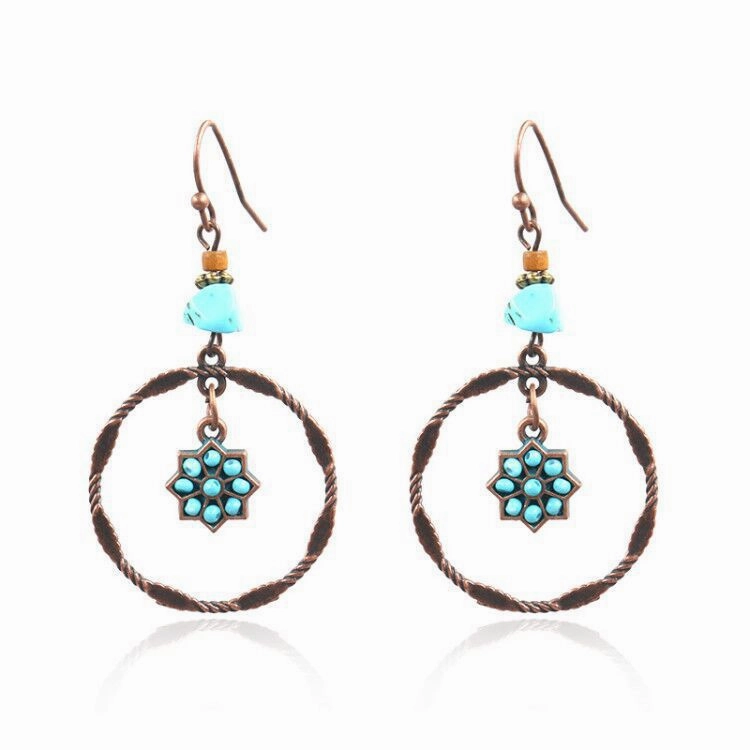 Wholesale Bohemian Plum Flower Turquoise Earrings