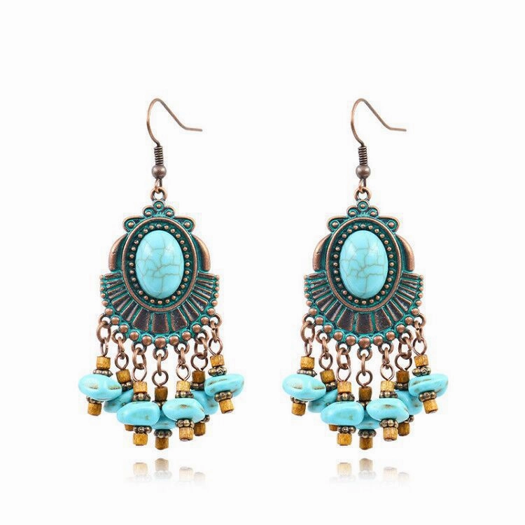 Wholesale Bohemian Plum Flower Turquoise Earrings