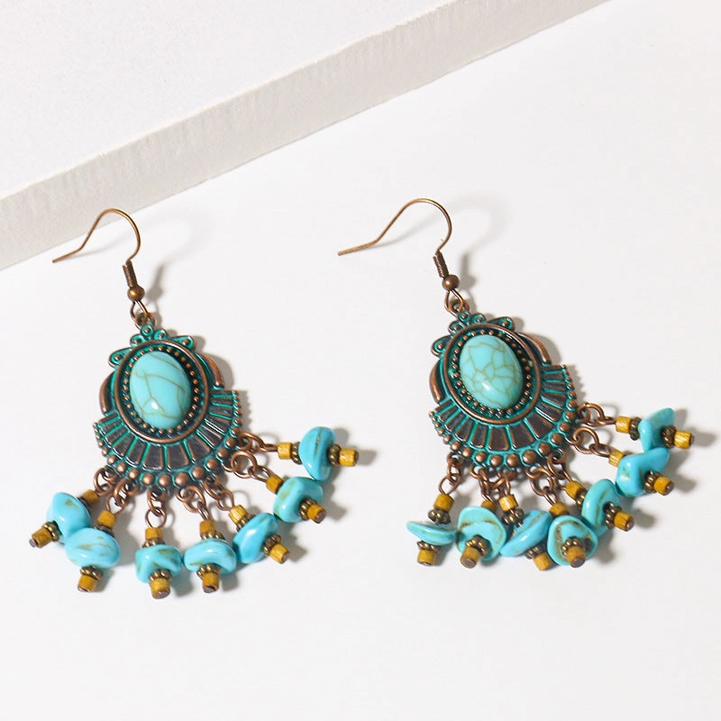 Wholesale Bohemian Plum Flower Turquoise Earrings