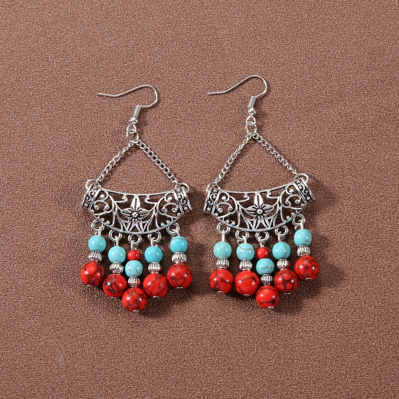 Wholesale Bohemian Tassel Turquoise Vintage Earrings