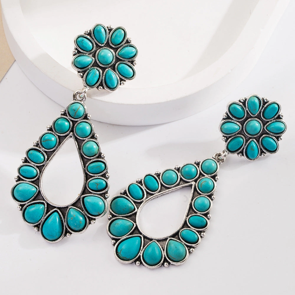 Wholesale Bohemian Turquoise Exaggerated Earrings