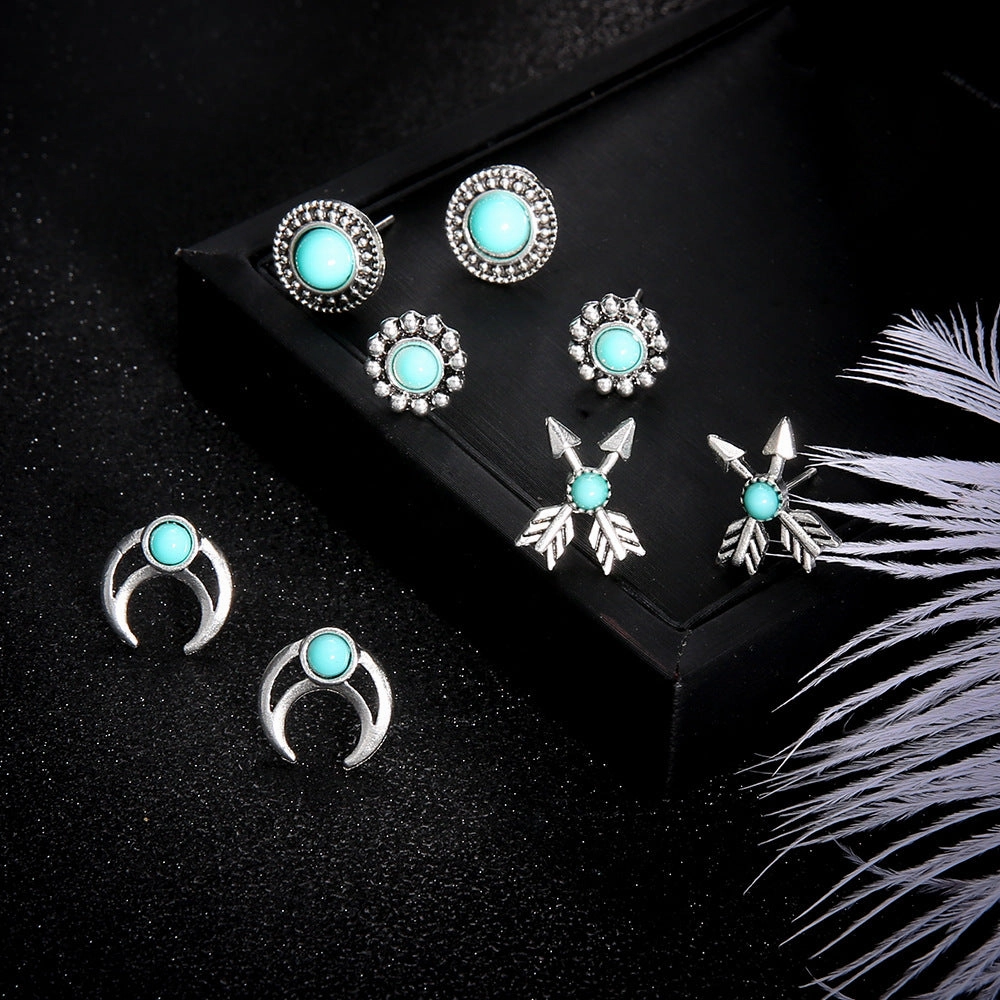 Wholesale Bohemian Vintage Totem Turquoise Stud Earrings