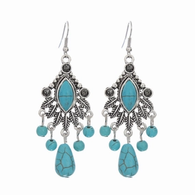 Wholesale Boho Vintage Carved Turquoise Drop Tassel Earrings