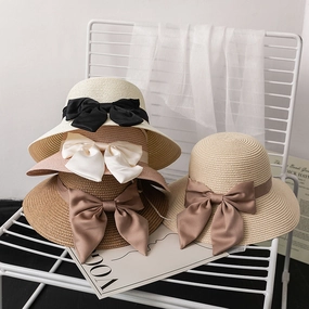 Wholesale Bow Scarf Straw Hat Sunshade Fisherman's Hat