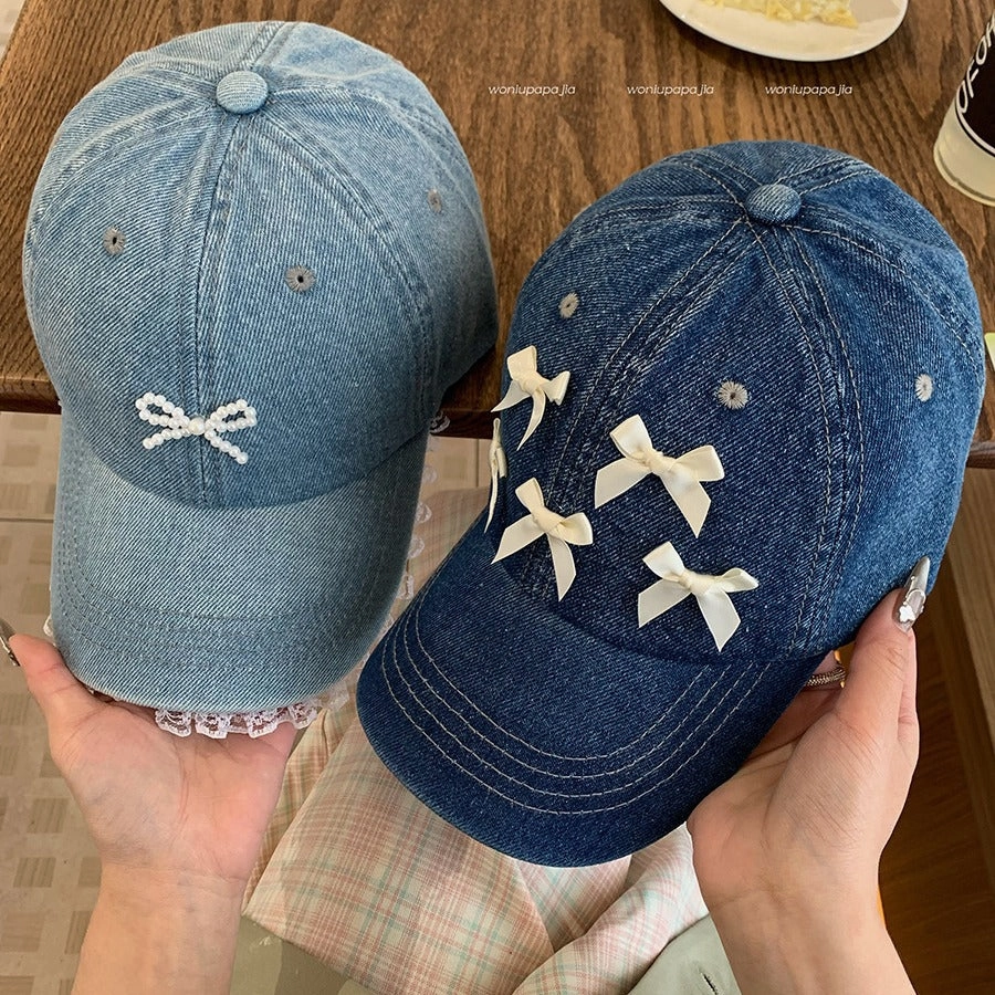 Wholesale Bow Washed Denim Sun Protection Baseball Cap