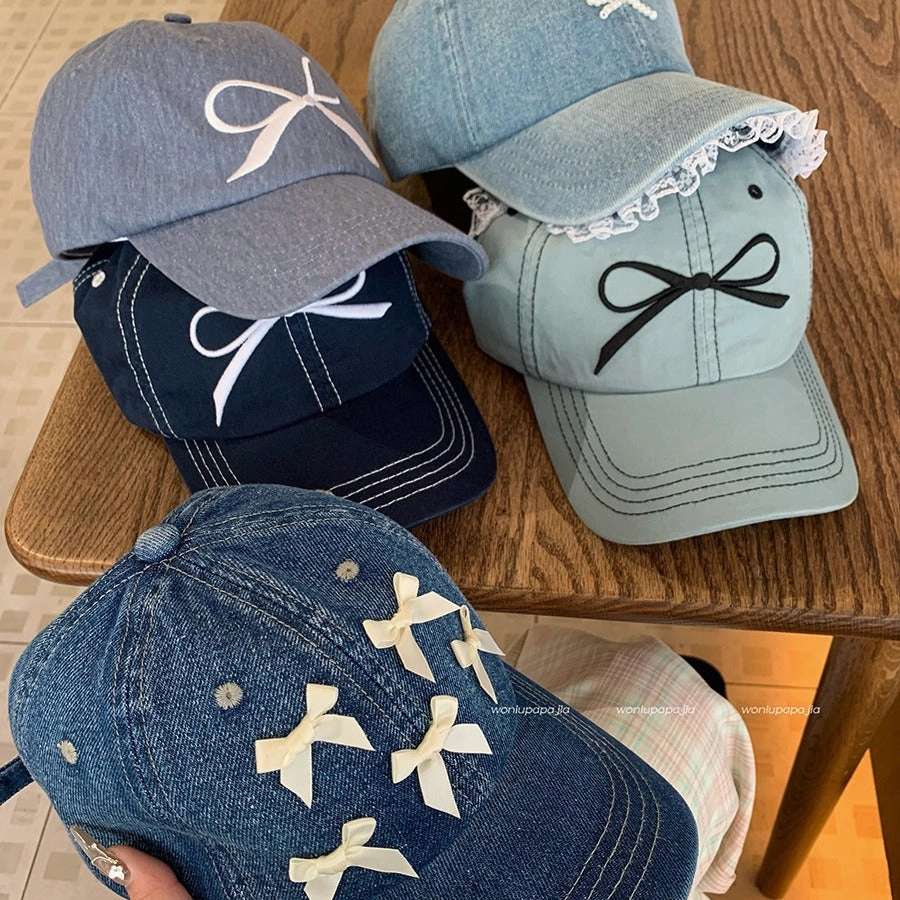 Wholesale Bow Washed Denim Sun Protection Baseball Cap