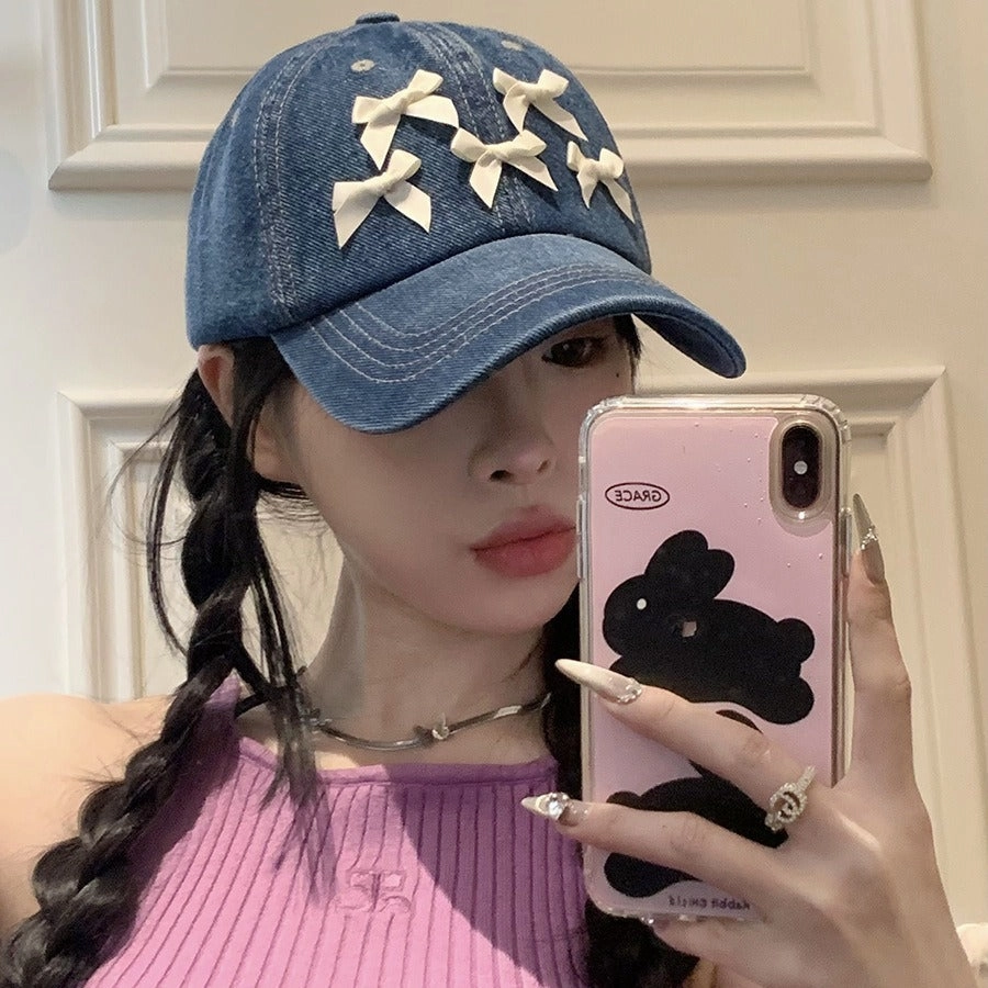Wholesale Bow Washed Denim Sun Protection Baseball Cap